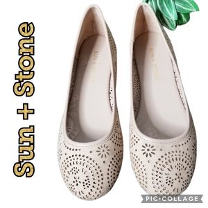 FLATS Ballet SUN + STONE Sophia Blush Beige Slip On Cutouts Sz 8.5M NIB